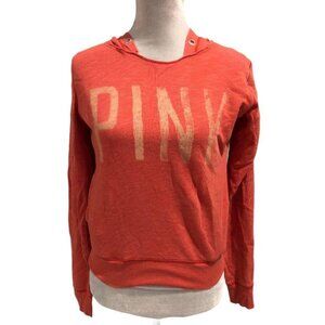 Victoria's Secret PINK Distressed Hooded Sweater Small Coral Pink Salmon